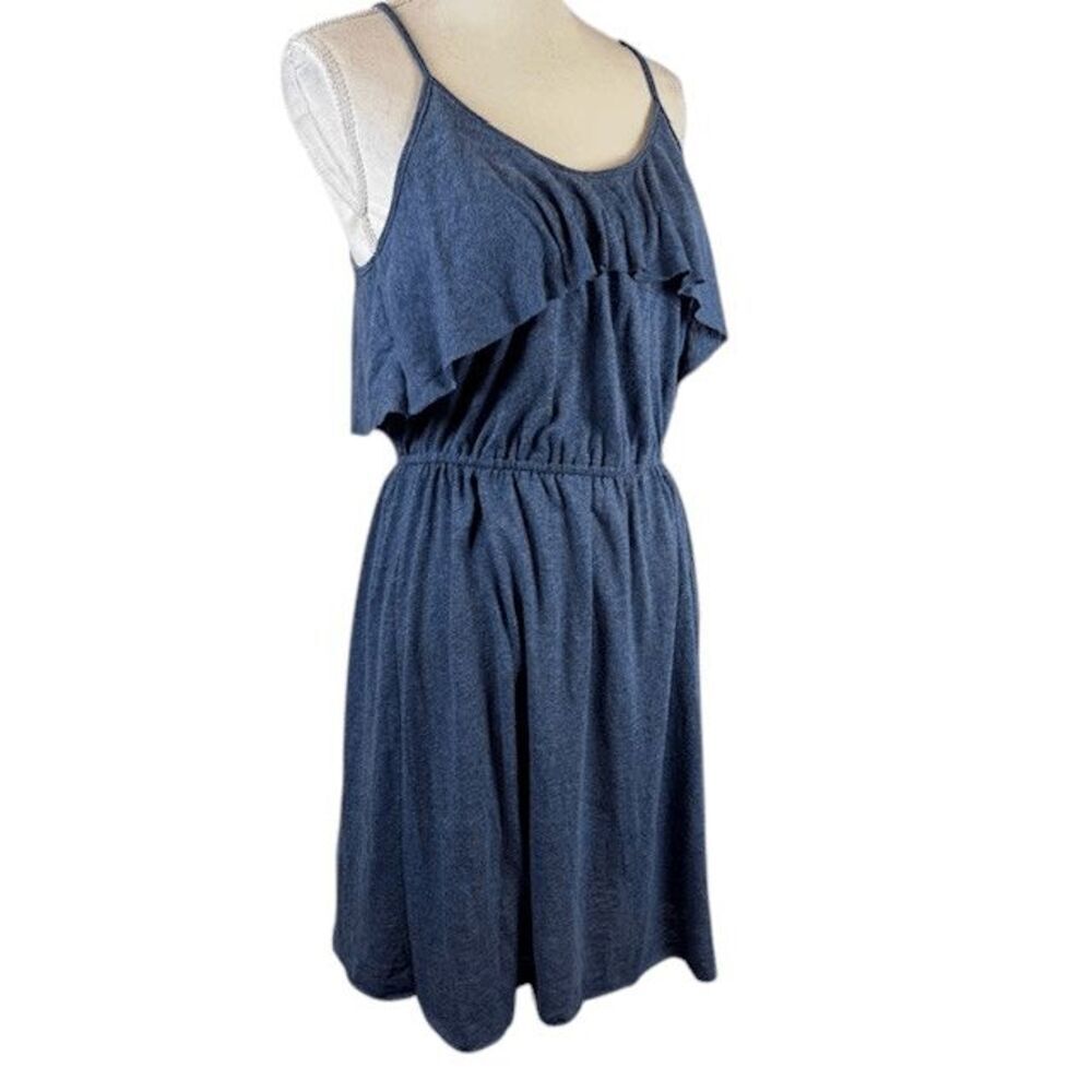 Rebecca Taylor Heathered Cami Dress Ruffle Top Raw Hem Blue Medium